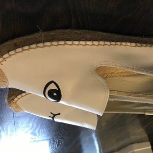 Soludos White Leather Wink Embroidered Espadrilles